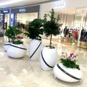 Fiberglass Flower Pots Circular <b>Floor</b>-<b>Standing</b> White Modern Design for Shopping-Mall Decorations outdoor furnitures - Product Image 1