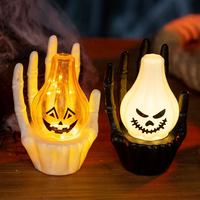 Support de main squelette d'Halloween en gros avec lumière LED, en forme de citrouille et d'œil, décoration de table effrayante, cadeau de fête