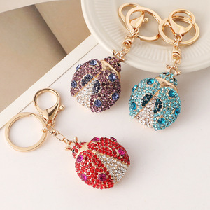 Bling Lovely Metal Rhinestone Ladybug Keychain Crystal Diamond Pendant Animal Key Chains HandBag Bag Charm Car Keyring Wholesale