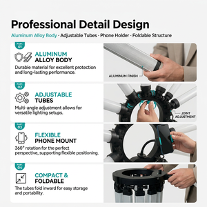 Kit d'éclairage photo multi-tubes à 12 bras, grand anneau lumineux LED 180W avec éclairage <span class=keywords><strong>de</strong></span> studio réglable 3200K 5600K - Product Image 4