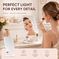 Miroir de maquillage LED à 3 couleurs, à intensité variable, avec capteur tactile intelligent, miroir de table vertical réglable à une face avec grossissement