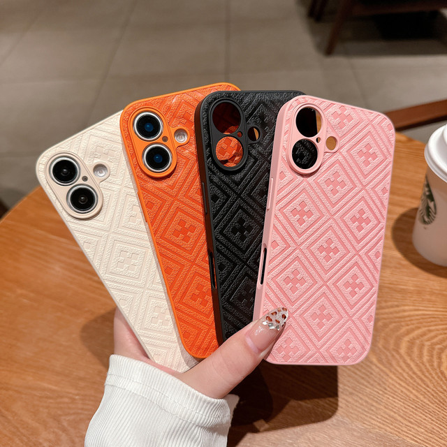Leather Texture Grid Phone Case for IPhone18 17 16 Pro/15 Shockproof Scratch-resistant Minimalist Business Style Phone Cover