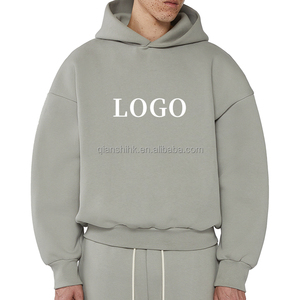 เสื้อฮู้ดดี้ทรงหลวมแบบเรียบง่าย คุณภาพสูง ผ้าฝ้ายเฟรนช์เทอร์รี่ 100% เสื้อฮู้ดดี้ครอปผู้ชาย ทรงโอเวอร์ไซส์ เสื้อฮู้ดดี้หนา รับสกรีนโลโก้ - Product Image 3