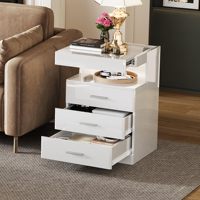 Table de chevet intelligente moderne pour chambre à coucher avec lumière LED, chargeur sans fil, capteur, compartiment caché et serrure, design en bois