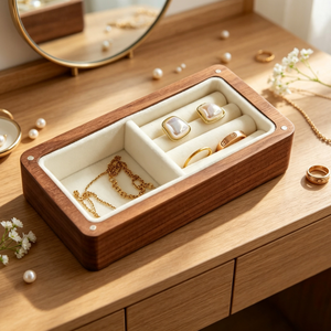 Natural Walnut Wood Jewelry Tray Jewellery Storage <b>Box</b> for Rings <b>Earrings</b> Necklaces Desktop Display Organizer Custom Logo - Product Image 5