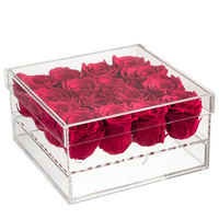 Boîte d'emballage de roses de luxe Boîte à tiroirs en plexiglas en plastique acrylique transparent pour la Saint-Valentin Boîte à fleurs pour la fête des mères