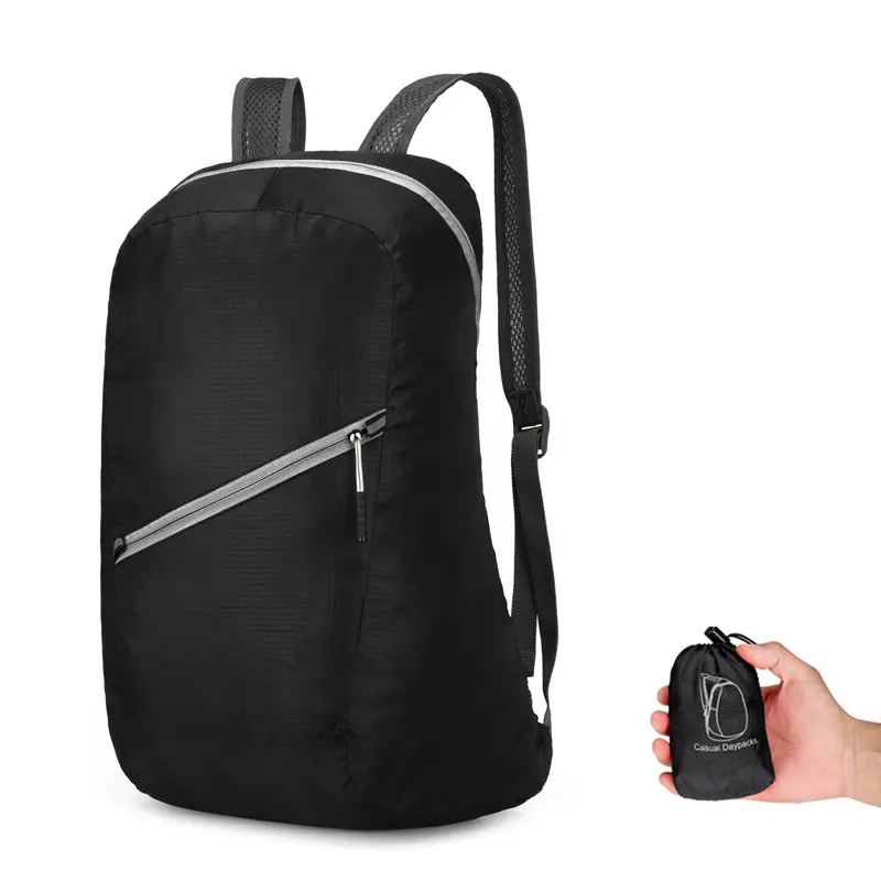 Günstiger Preis Werbe Polyester Falt rucksack individuell bedrucktes Logo Outdoor Sport packbare Rucksack Tasche