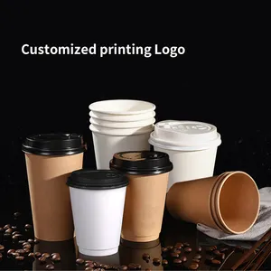 Tazze di carta all'ingrosso di fabbrica personalizzate stampate a doppia parete caffè biodegradabile usa e getta bevande stampa personalizzata latte tazza da tè