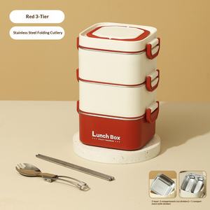 Stainless Steel <b>Round</b> Heatable Lunch <b>Box</b> Cup Bottle Set Microwave Safe Leak Proof Dual Tier 1-2L Capacity Modern Bento <b>Box</b> - Product Image 6