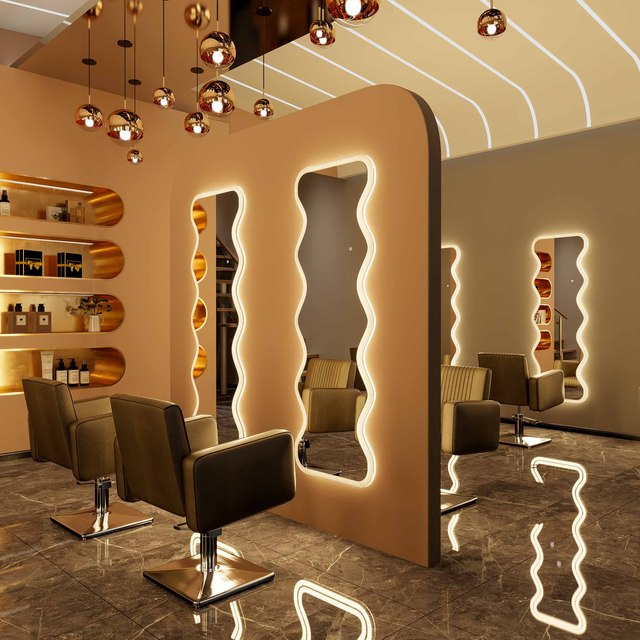 3 Colors Dimming Smart Touch Screen Acrylic Hair Salon Floor Dressing With Light Irregular Length Wavy Full Body Led Mirror