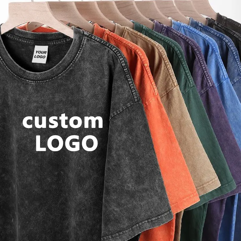 Vente en gros personnalisée 100% coton 250G T-shirt de couleur unie fortement lavé de grande taille T-shirt oversize à manches courtes pour hommes