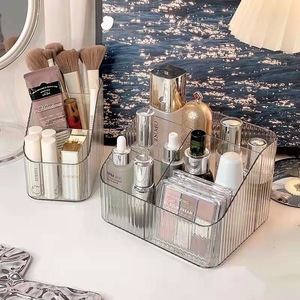 Striped Cosmetic <b>Storage</b> Box Desktop Organizer Pet Material Makeup Organizer For <b>Dressing</b> <b>Table</b> Skincare Product <b>Storage</b> - Product Image 1