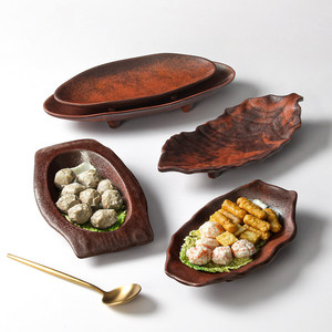 Leaf Shaped Melamine <b>Plates</b> For Hotel Cold Dish Plating Party Use Solid Color Design - Product Image 1