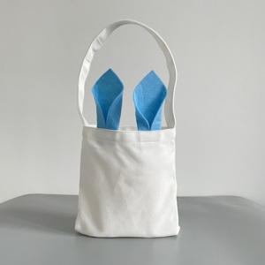 Furry Bunny Ears Rabbit 100% Thick Polyester Canvas Children's White Blank Sublimation Easter Gifts <b>Bag</b> for Party - Product Image 4