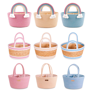 Tã lưu trữ Giỏ bông tự nhiên dây dệt giỏ có thể gập lại mẹ Giỏ bé chai đồ chơi phân loại và tổ chức - Product Image 6