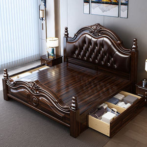Cama Moderna de Lujo con Estructura de Madera Sólida, Tamaño King, con Diseño de Cuero Genuino, Almacenamiento y Muebles para Dormitorio WB-005 Estilo Europeo - Product Image 2