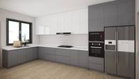 Armoires de cuisine en forme de L avec finition laquée Four encastré et micro-ondes pour une utilisation en appartement