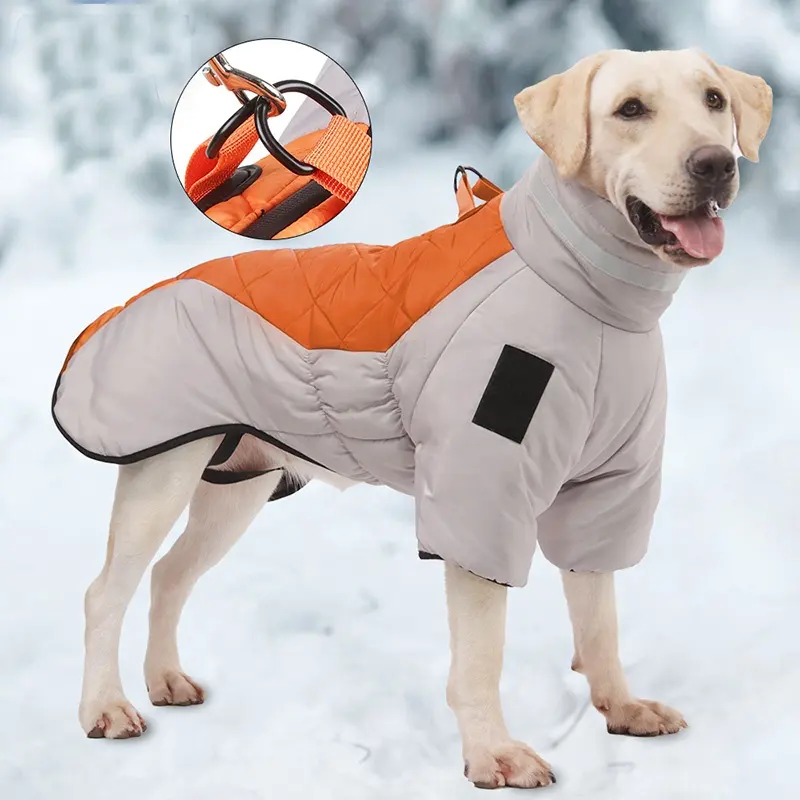 Теплое зимнее пальто для собак, куртка для холодной погоды, ветрозащитный светоотражающий жилет для собак с высоким воротником и D-образным вырезом