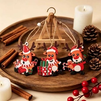 Ensemble de 3 ornements de Noël en bois en forme de rennes, mignons, peints, décorations suspendues pour arbre, boîte cadeau, ficelle de jute, fêtes de fin d'année