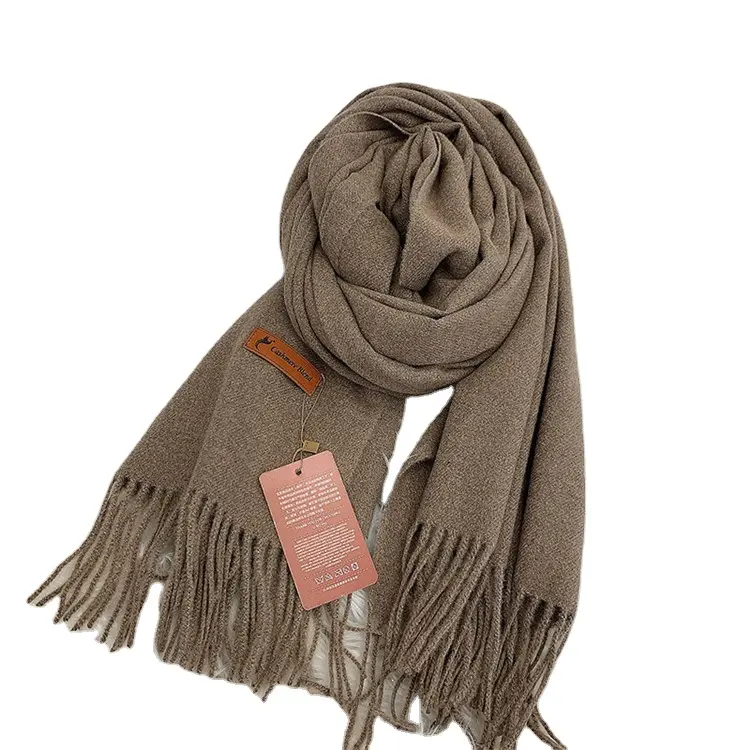 Solid Thick Cashmere Scarf Women Large Pashmina Winter Warm Shawl Wraps Female With Tassel Scarves Echarpe
