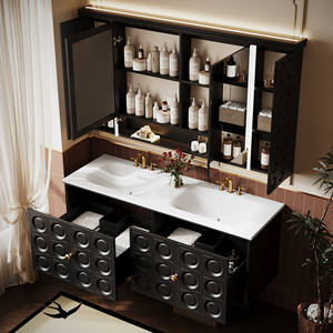 Meuble <span class=keywords><strong>de</strong></span> salle <span class=keywords><strong>de</strong></span> bain <span class=keywords><strong>de</strong></span> style rétro français résistant à l'eau, armoire en bois massif, miroir intelligent, rangement, fermeture douce <span class=keywords><strong>de</strong></span> qualité supérieure, villa, hôtel - Product Image 3