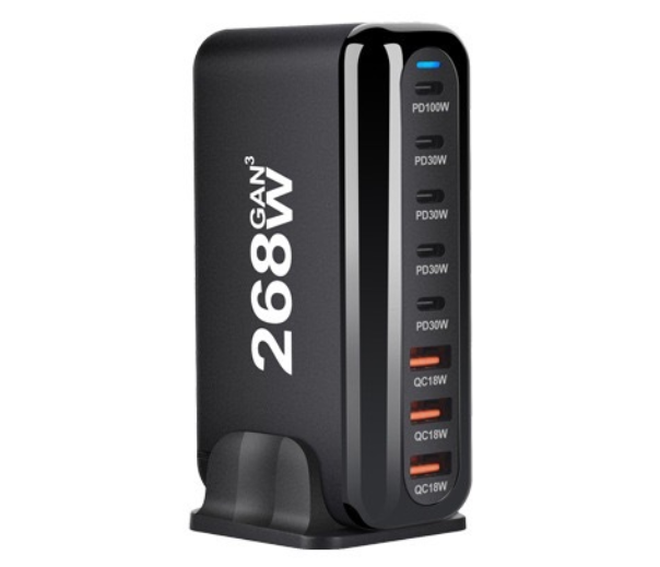 440W Desktop GaN Charger 8 Ports 100W PD QC3.0 OVP Electric Fast Charging Station for Mobile Phone Tablet Laptop Stand