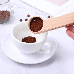 Cuillère à café en bois personnalisée en gros avec clip de sac, cuillère à mesurer en bois de hêtre massif, cuillères à thé et café avec clips, cadeau - Product Image 4