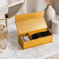 Boîte de rangement pour montres et lunettes à fermeture magnétique de style rabattable personnalisée, design texturé haut de gamme argenté, prend en charge le logo en estampage à chaud