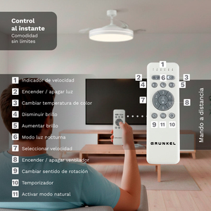 Ventilatore da Soffitto Grunkel 42 Pollici con Motore DC, Luce LED e Telecomando, Design Moderno per Uso Interno - Product Image 4