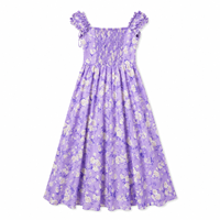 Robes longues vintage pour femmes Été 2026 Lavables à bretelles fines Imprimé floral Impression numérique Taille naturelle Violet Blanc XL