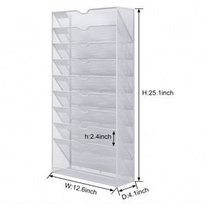 Hanging Wall <b>Files</b> <b>Organizer</b> 10-Tier Vertical Wall <b>File</b> Holder, Metal Wall Mounted Magazine Mail Paper Document Storage <b>Folder</b> - Product Image 4