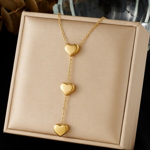 Heart Shaped Clavicle Chain Necklace Gold Y Shape Long Pendant Jewelry Everyday Wear - Product Image 1