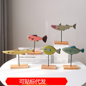 Ornements de poisson en bois, style dessin animé, matériau en pin, design méditerranéen, décoration de table pour salon ou chambre d'enfant - Product Image 5
