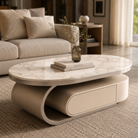 Table basse moderne en marbre ovale, durable, avec cadre en bois écologique, de style minimaliste et luxueux, avec tiroir de rangement, pour salon et appartement