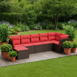 Brown Poly Rattan Patio <b>Sofa</b> <b>Set</b> With Cushions Outdoor Garden Furniture Contemporary Design - Product Image 2