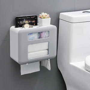 Boîte à mouchoirs murale créative, porte-papier toilette, étanche, rectangulaire, blanc, sans perçage, multifonctionnel, pour salle de bain - Product Image 3