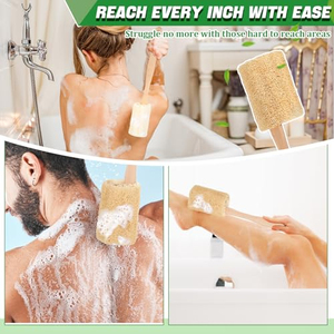 Loofah Back Scrubber for Shower Shellvcase Loofah on a Stick with <b>Natural</b> Loofah <b>Sponge</b> Exfoliating Body <b>Sponge</b> Scrubber - Product Image 4
