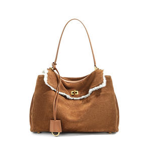 Bolsos de Hombro Retro de Alta Gama para Mujer, Gran Capacidad, Cuero Vacuno Genuino, Lana de Cordero, Piel de Cabra Esmerilada, Gamuza Suave - Product Image 4