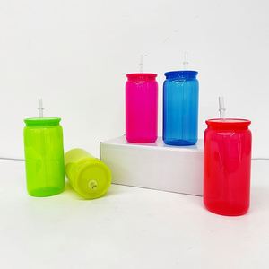 16Oz Soda Neon Colored Plastic Can Acrylic <b>Cups</b> With <b>Lids</b> <b>and</b> <b>Straws</b> for Uv Dtf Wraps - Product Image 4