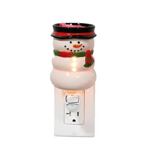 Pluggable Snowman Shape Warmer Wax Melter For Christmas Decoration Electric Ceramic Night Light