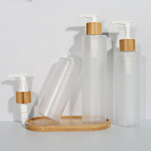 Nuevo estilo de lujo 150ml 200ml 250ml Cierre de bambú vacío esmerilado champú loción bomba PET botella para cosméticos - Product Image 5