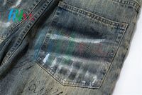 Personnalisé bleu foncé peint à la main Graffiti Baggy Jeans homme ample jambe large mode décontracté Denim coupe droite Jeans hommes