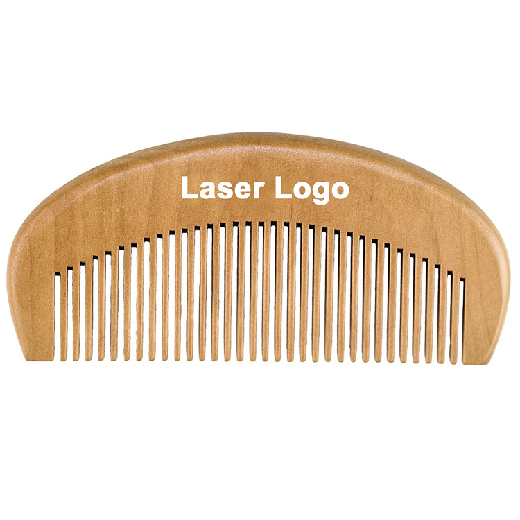 Пользовательский лазерный логотип небольшой карманный размер антистатический натуральный персиковый деревянный расчесыватель для бороды расческа для волос для распутывания и укладки
