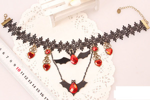 Collier en dentelle blanche, bijou Vintage chauve-souris <span class=keywords><strong>noir</strong></span> en <span class=keywords><strong>diamant</strong></span>, ornement d'halloween, vente en gros - Product Image 4