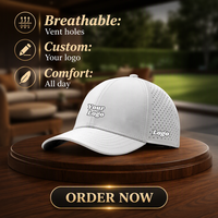 Casquette de golf perforée au laser kaki avec logo brodé 3D personnalisé, séchage rapide, haute qualité, vente en gros d'usine OEM pour sports de plein air