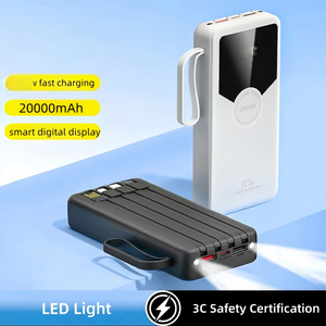 10W Super Fast Charging <strong>LED</strong> Display Type-C Input Portable Built-in Cable ABS Power Bank Custom Logo High Capacity 20000/30000mAh - Product Image 2