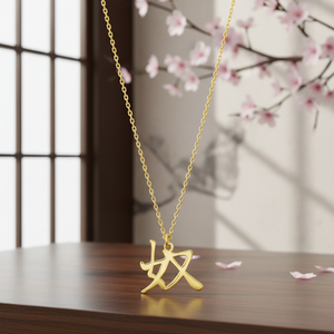 Collier élégant avec symbole de maître japonais Kanji, collier en argent Sterling 925, fait à la main, tendance, vente en gros - Product Image 3
