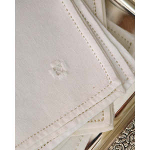 ผ้าเช็ดปากลินินสีขาวคุณภาพสูง 5 ผืน ลายปักสไตล์โมเดิร์น รูปทรงสี่เหลี่ยม สำหรับงานเลี้ยงอาหารค่ำ ใช้ในบ้าน งานปาร์ตี้ แบบเย็บริม - Product Image 1