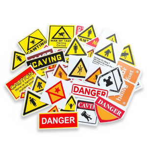 Customised hazard warning stickers for production equipment; printing of waterproof durable and strong-adhesive warning stickers - Product Image 1