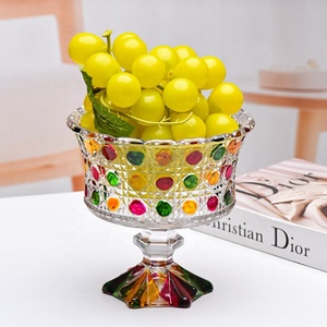 Cuenco de Cristal Decorativo de Mesa con Base Alta, Diseño de Diamantes, Pintado a Mano con Puntos Coloridos, Gran Copa de Cristal para Dulces, Frutas y Aperitivos - Product Image 6